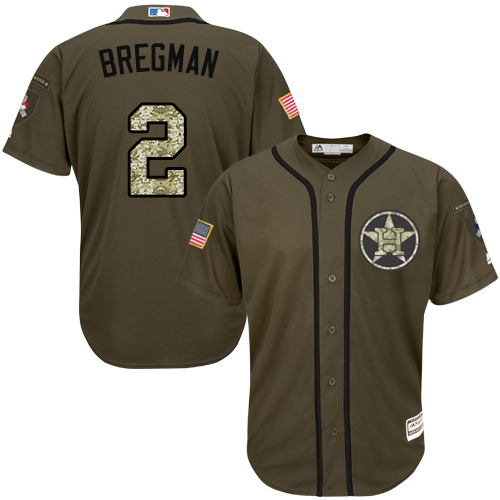 Astros #2 Alex Bregman Green Salute to Service Stitched Youth MLB Jersey